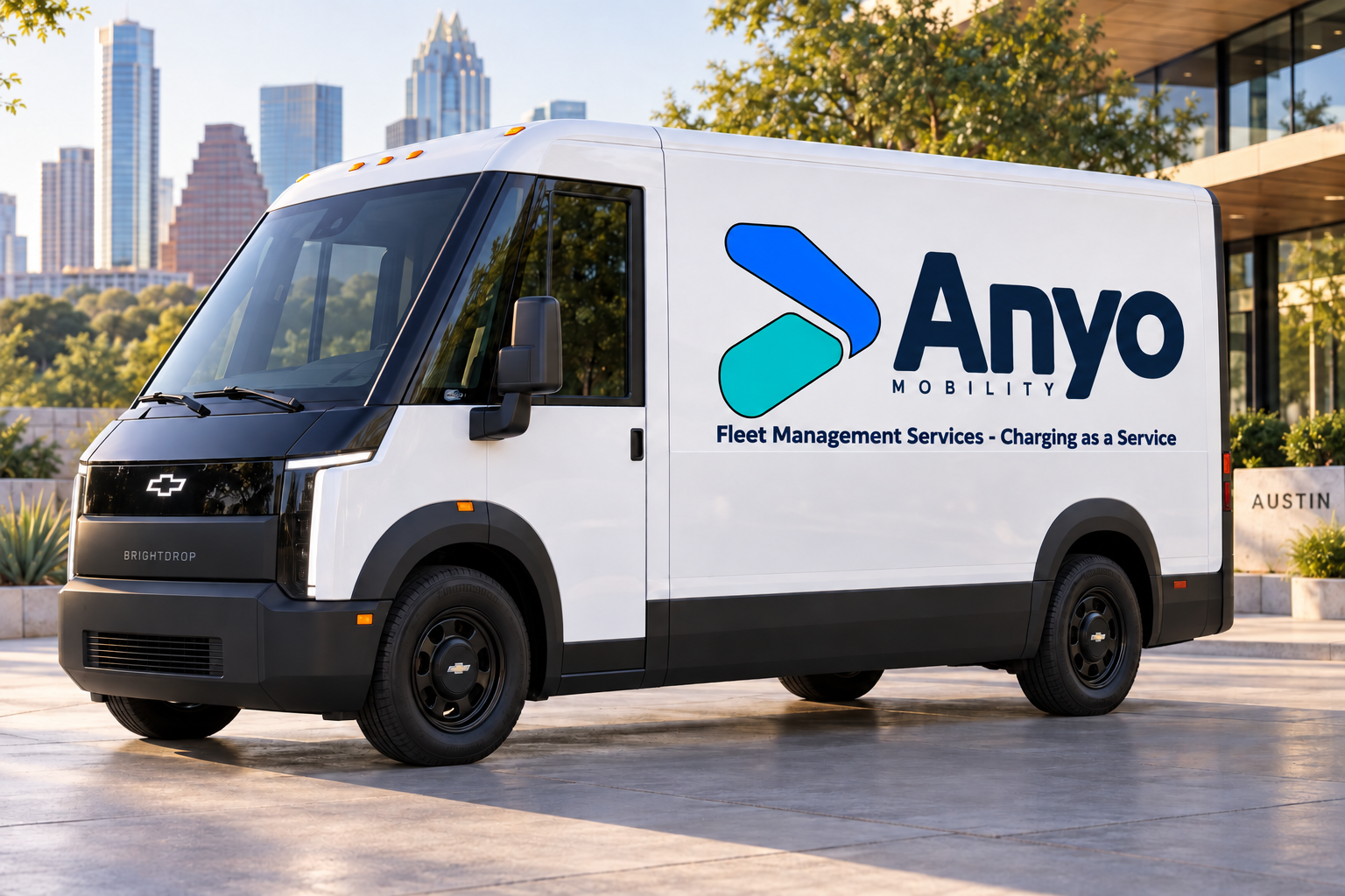 An Anyo Mobility BrightDrop electric delivery van in Austin